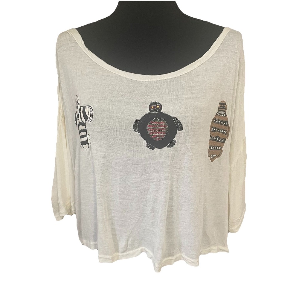 VTG LOST & FOUND By HENRY LEHR & PAUL ROPP Sz M Ivory BOXY Crop Top Tee Turtle